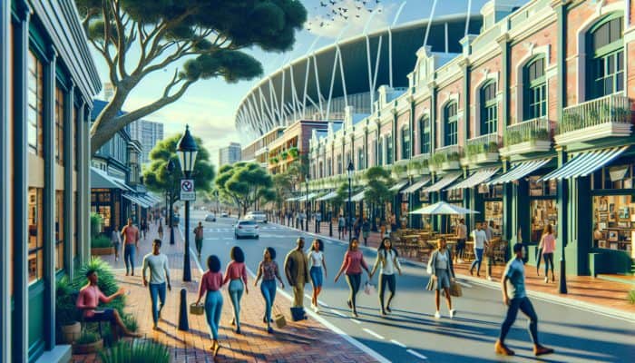Relocating to Durban: A vibrant urban scene in Berea, Durban, with leafy streets, charming boutiques, and cozy cafes along Florida Road.