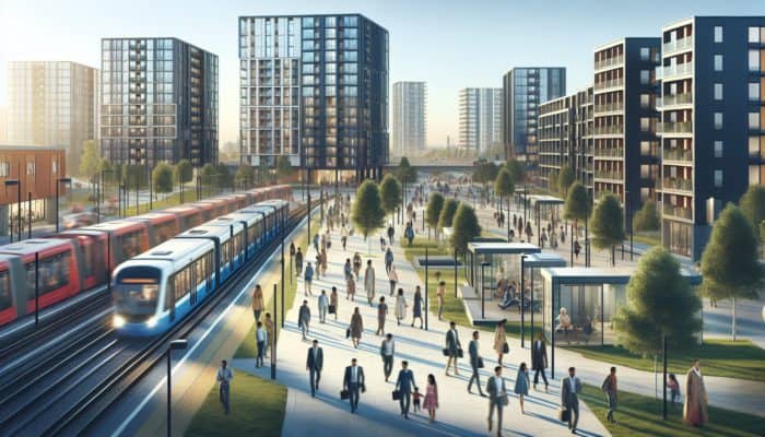 Top Entry-Level Homes Near Public Transport in Brits: A bustling real estate market in Brits with modern, affordable housing near public transport, attracting young professionals and families.