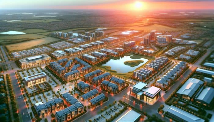 Upgrade from Entry to Mid-Level Property in Bloemfontein: Aerial view of Langenhoven Park at sunset, highlighting upscale neighbourhoods and amenities.