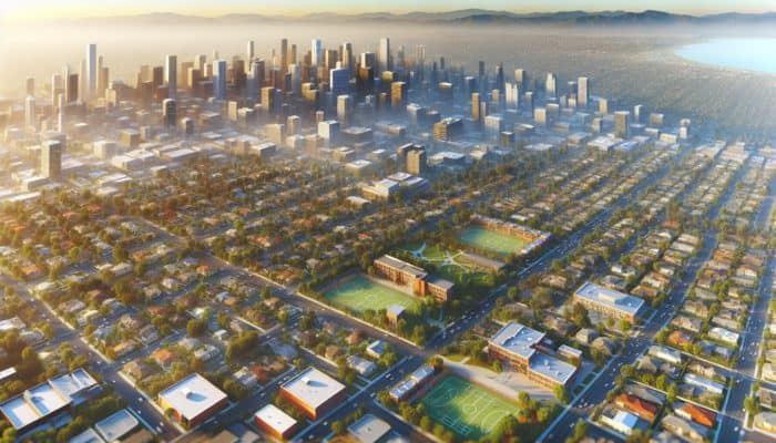 Boost Mid-Level Property Value in Potchefstroom School Zones: Aerial view of Potchefstroom's school zones with top schools, parks, and family homes.