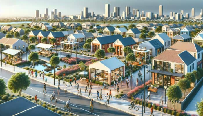 Avoid First-Time Buyer Mistakes in Randburg: A vibrant Randburg neighborhood with modern mixed-use developments, eco-friendly homes, and secure estates, showcasing a sustainable suburban lifestyle.