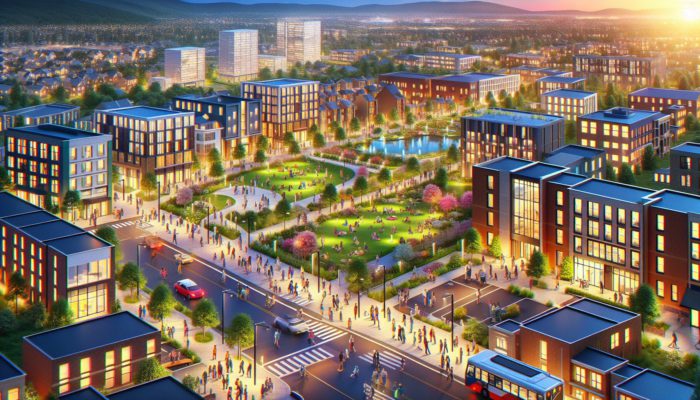 A safe, family-friendly neighborhood with well-lit streets, reputable schools, lush parks, community events, accessible healthcare, and convenient transport and shopping.