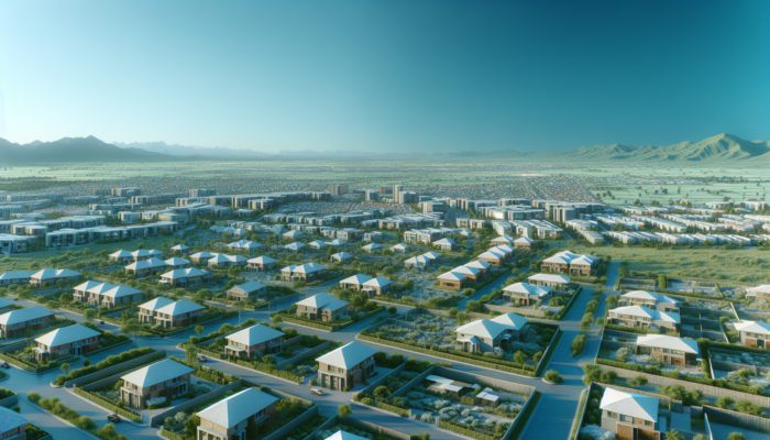 Aerial view of modern, affordable entry-level homes in Pietermaritzburg with gardens and community spaces.