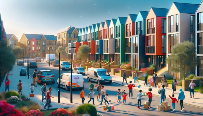 Modern homes near a prestigious school in a vibrant East London neighborhood, popular among families.