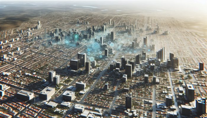 Aerial view of Mthatha's neighborhoods, showing property value variations and city center proximity.