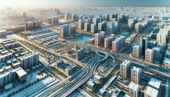 A bustling Midrand neighborhood with modern homes near Gautrain and N1, surrounded by amenities, indicating high property demand and premium pricing.