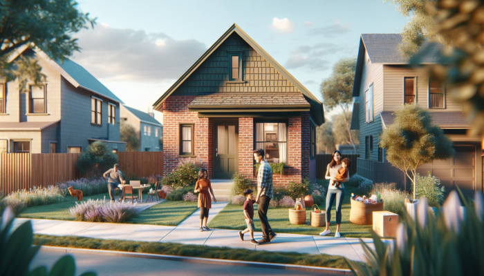 A modest brick home in Madombidzha, with a garden and porch, surrounded by greenery, and a young family outside.